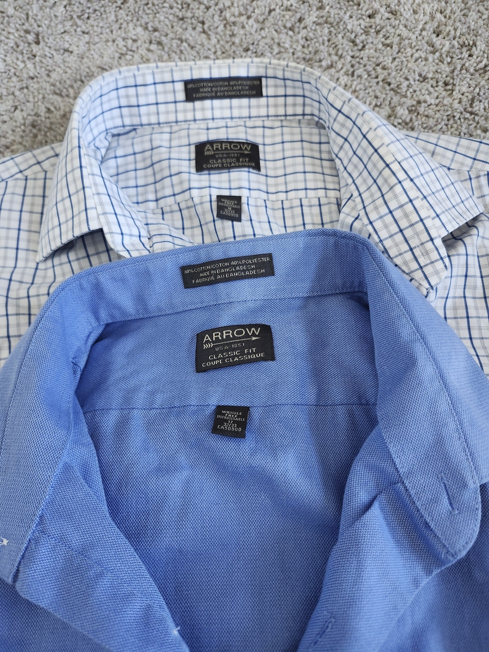 2 For 1 Arrow Men's Classic Fit Blue Button-Up Shirt 32/33 60% Cotton
